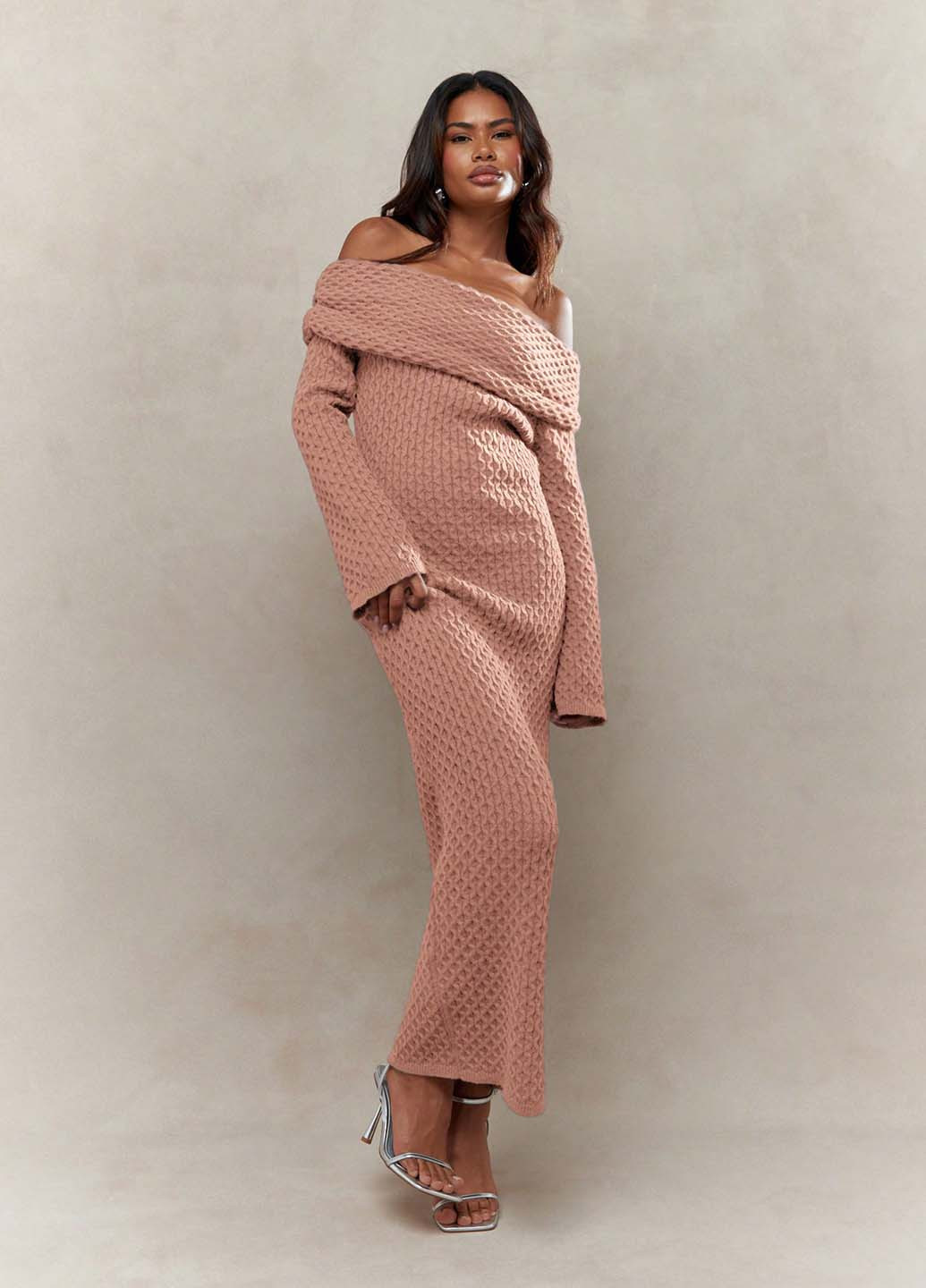 Рожева кежуал сукня сукня светр, з відкритими плечима SHEIN однотонна