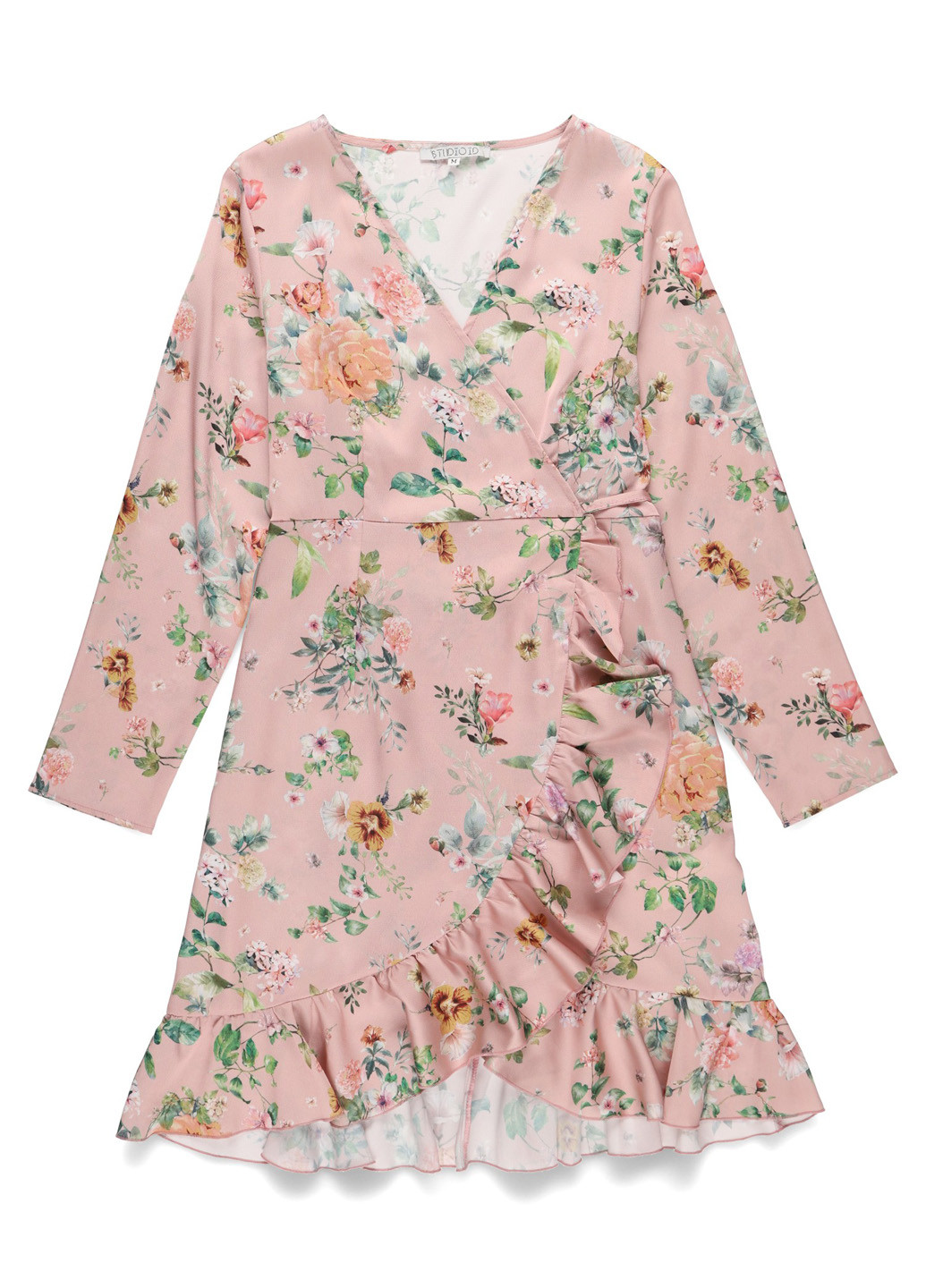 Розовое кэжуал платье на запах STUDIO ID с цветочным принтом