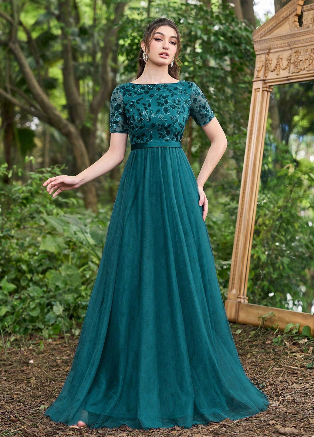 Смарагдова святковий, вечірня сукня кльош SHEIN однотонна