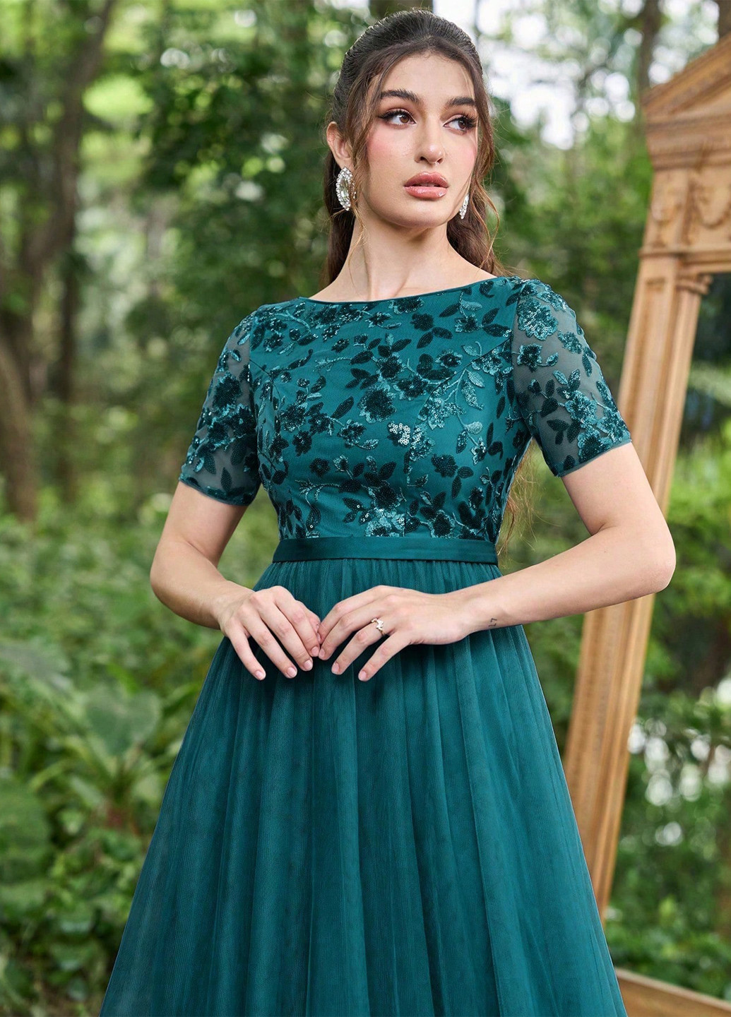 Смарагдова святковий, вечірня сукня кльош SHEIN однотонна