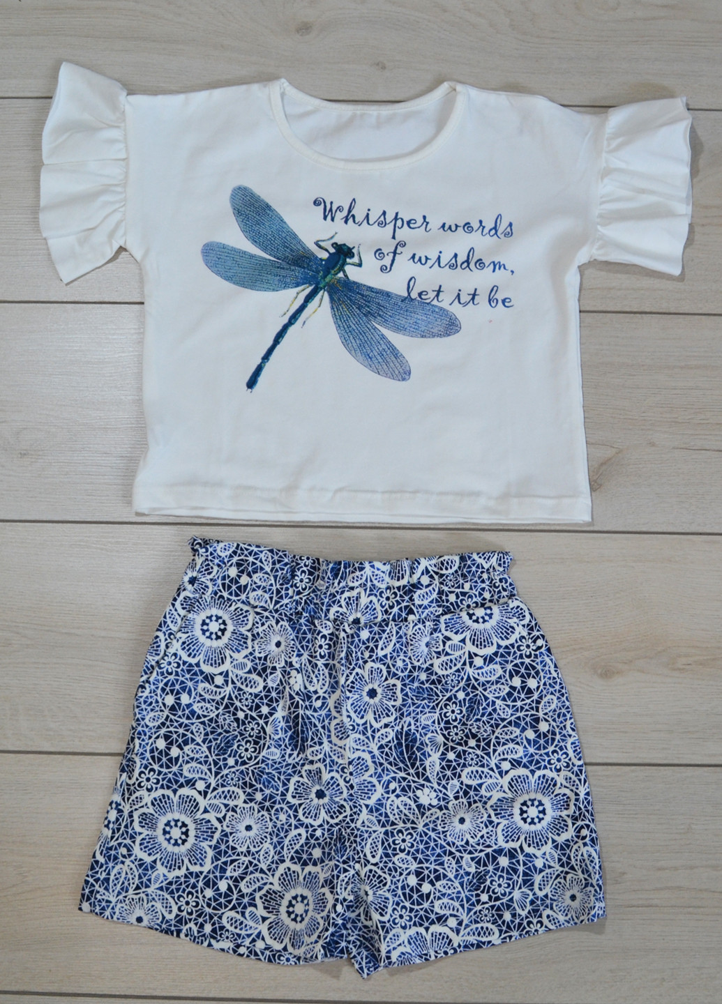 Синій літній костюм для дівчинки "стрекоза" з шортами Витуся