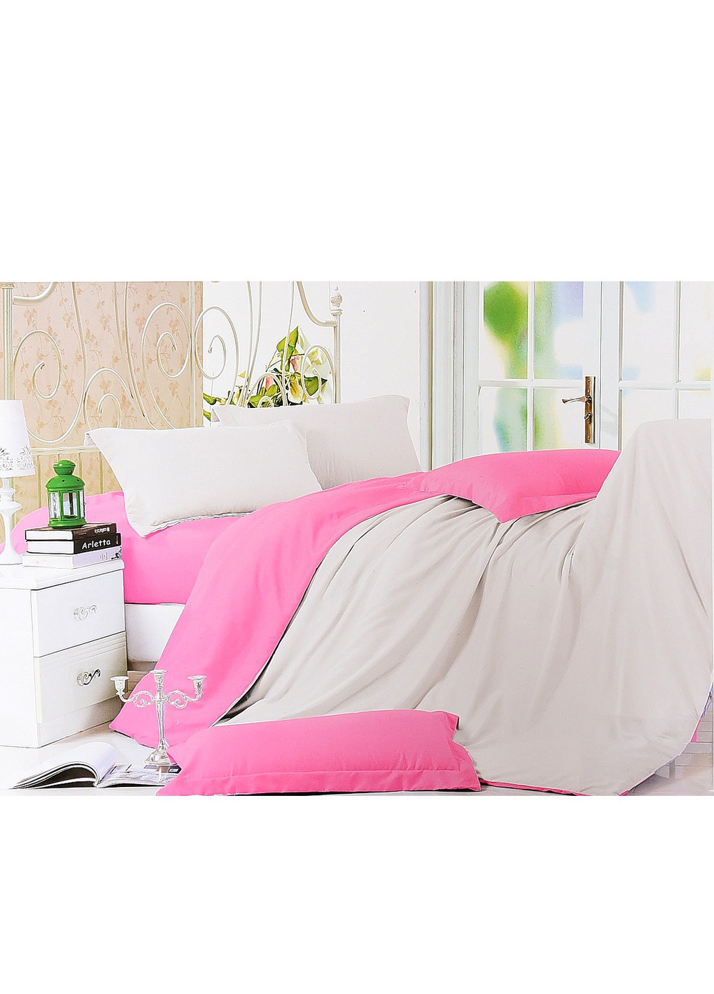 Комплект постельного белья пудра с розовым полуторка Let's Shop (256547544)