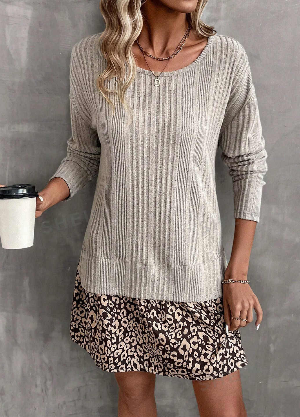 Комбинированное кэжуал платье клеш SHEIN леопардовый