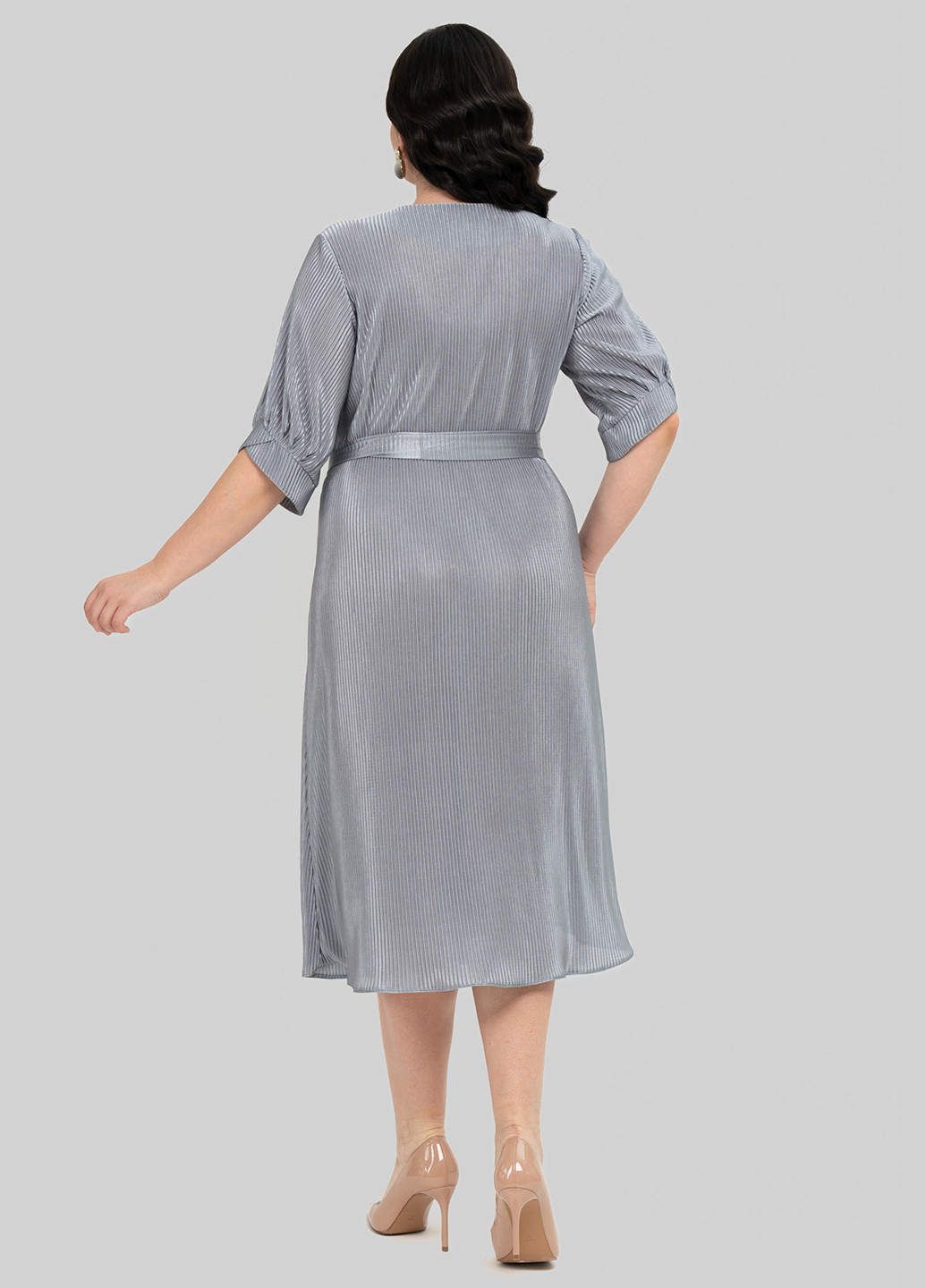 Серое кэжуал платье клеш, плиссированное A'll Posa однотонное