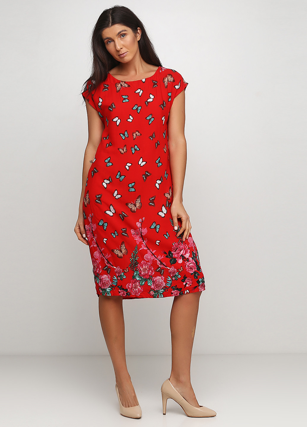 Красное кэжуал платье клеш Bon Voyage бабочки