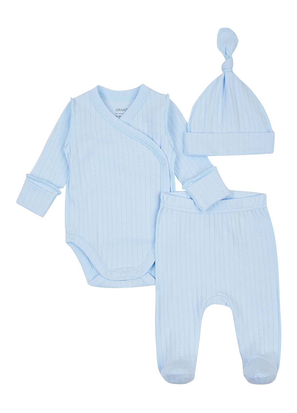 Блакитний демісезонний комплект (шапка, боді, повзунки) KRAKO