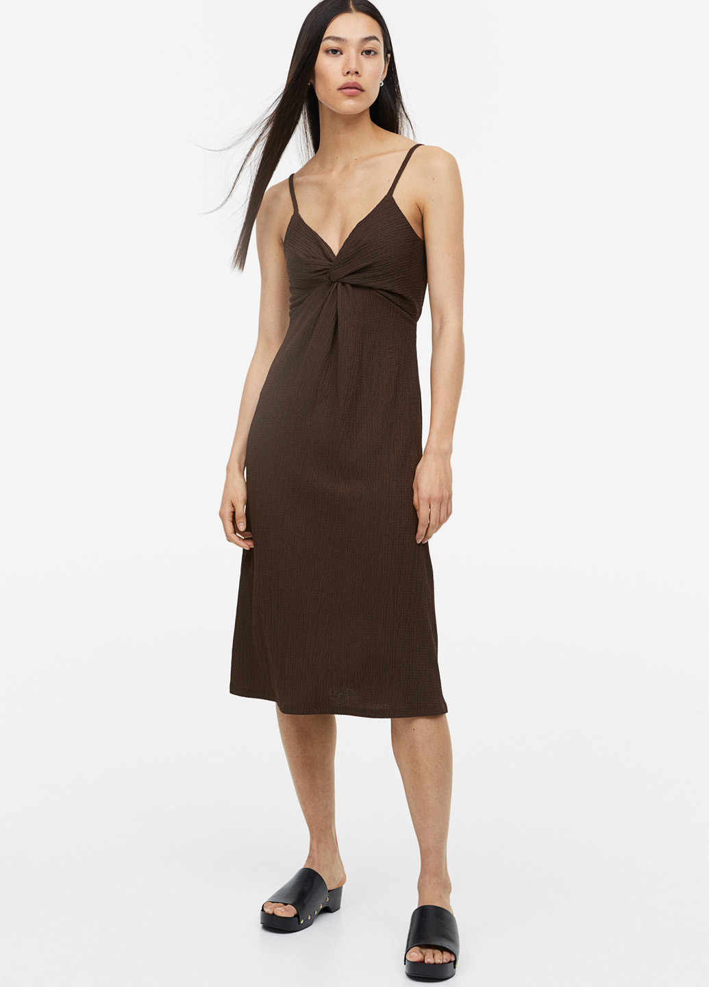 Темно-коричнева вечірня, кежуал сукня сукня-комбінація H&M однотонна