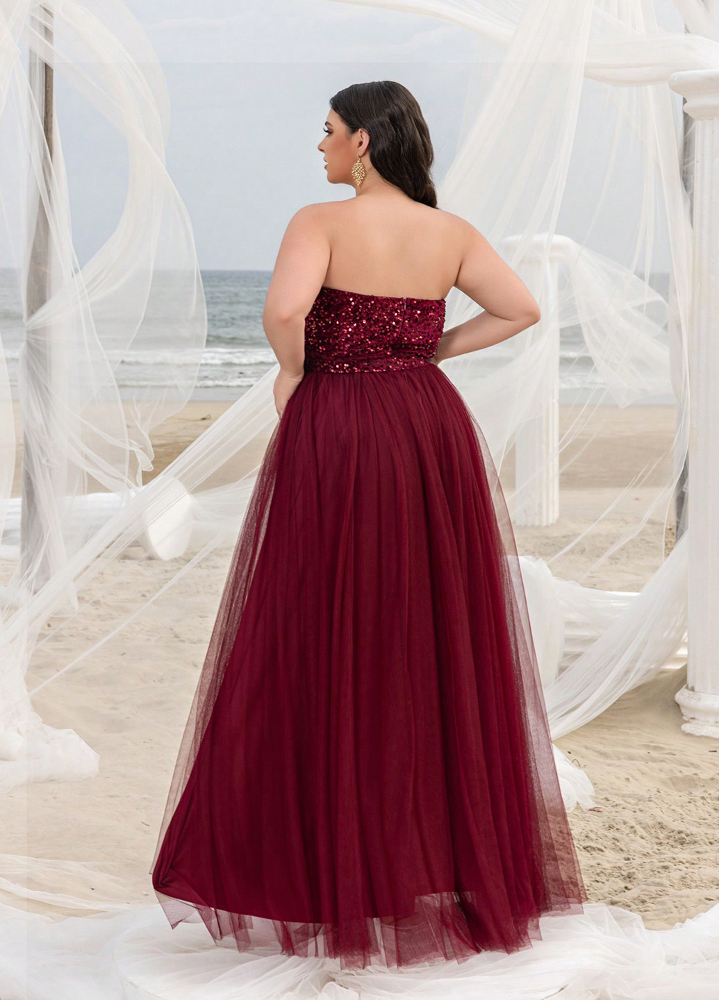 Бордовое вечернее платье пачка SHEIN однотонное