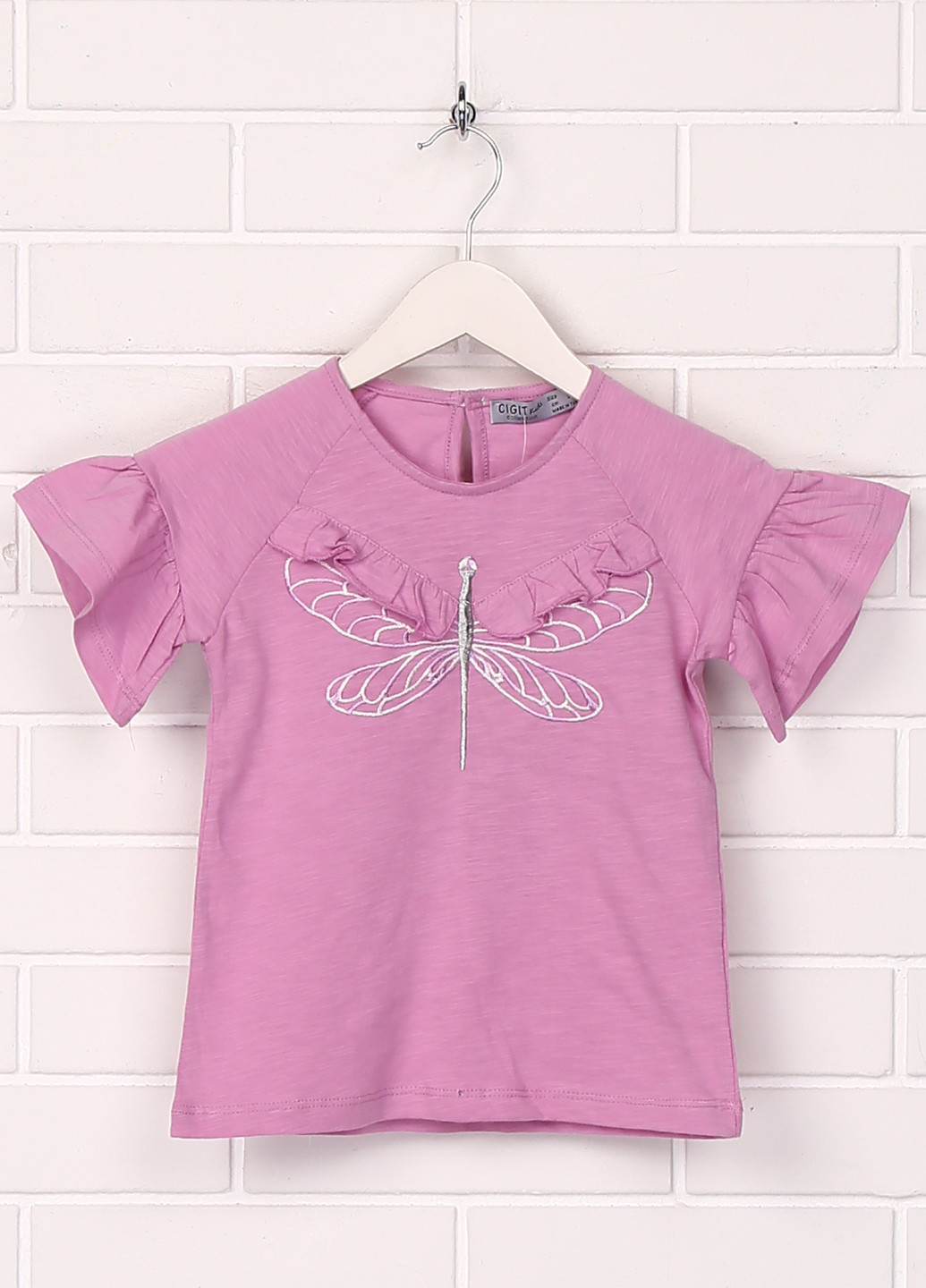 Розово-лиловая летняя футболка с коротким рукавом Cigit