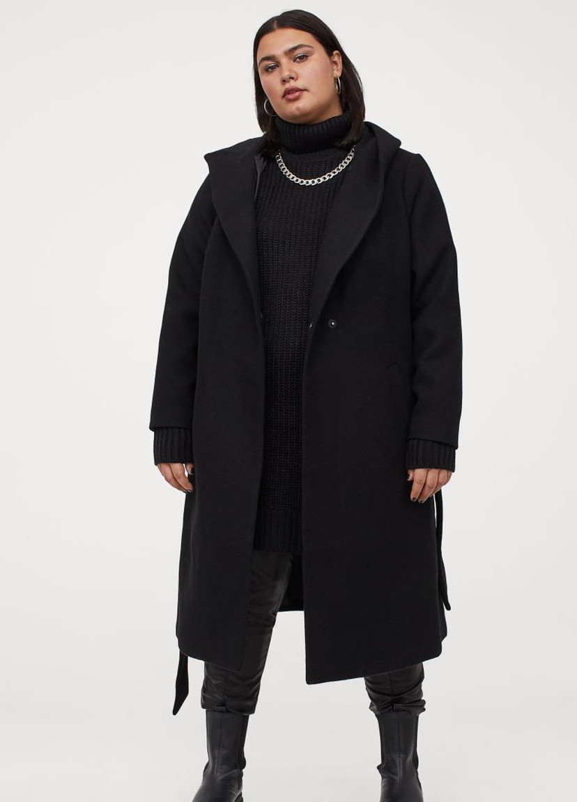 Черное зимнее Пальто с капюшоном H&M
