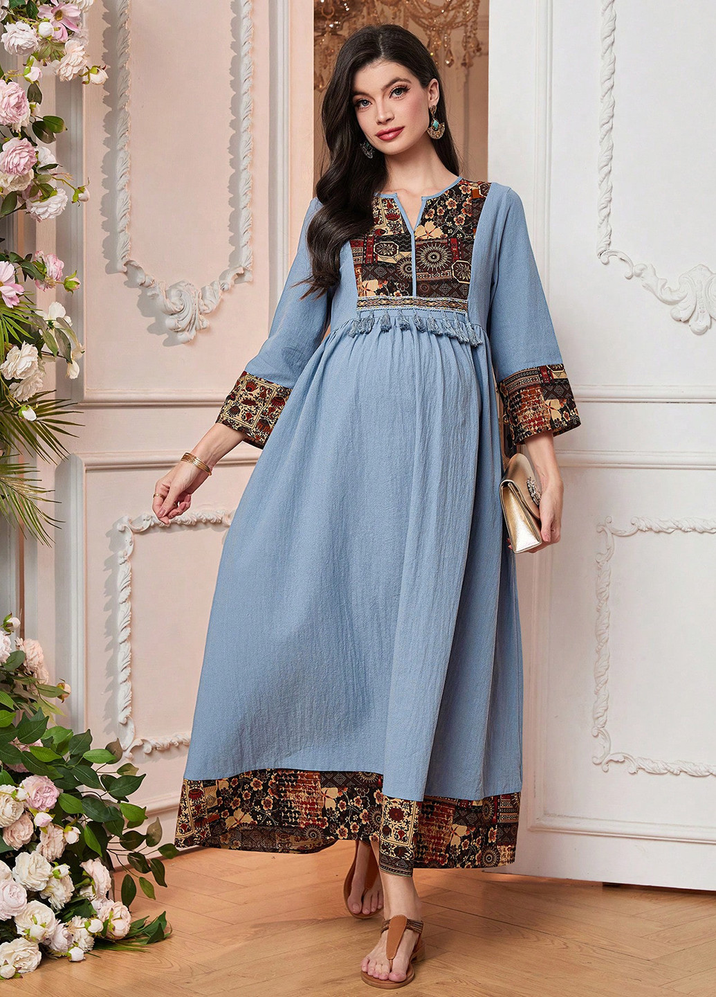 Светло-синее кэжуал платье а-силуэт SHEIN однотонное