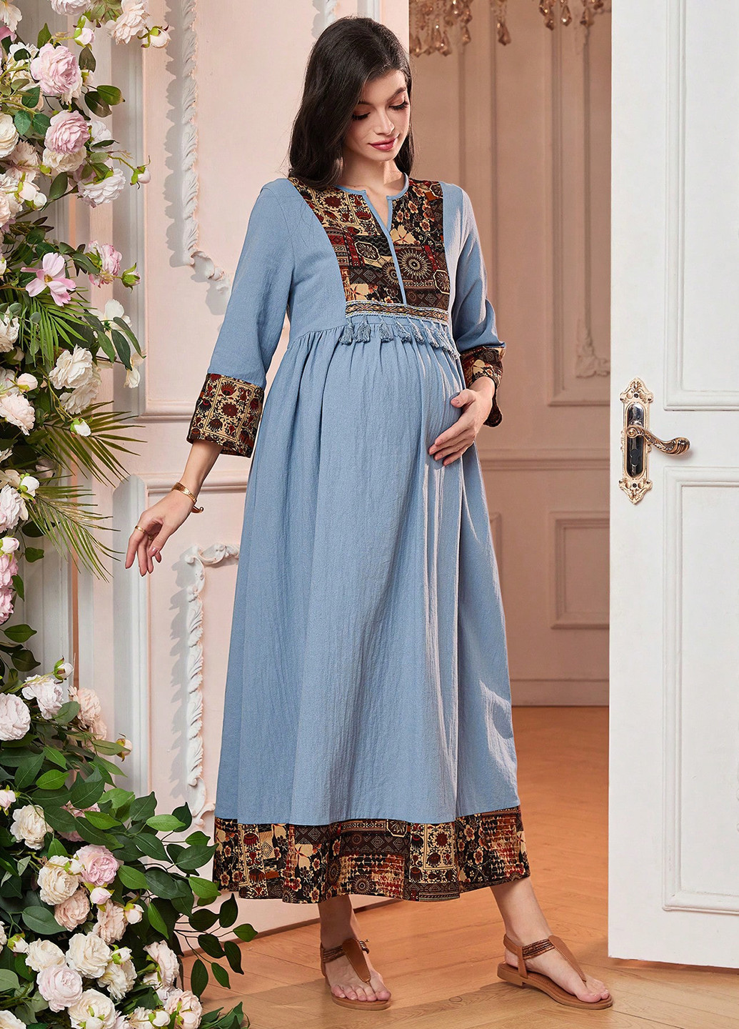 Светло-синее кэжуал платье а-силуэт SHEIN однотонное