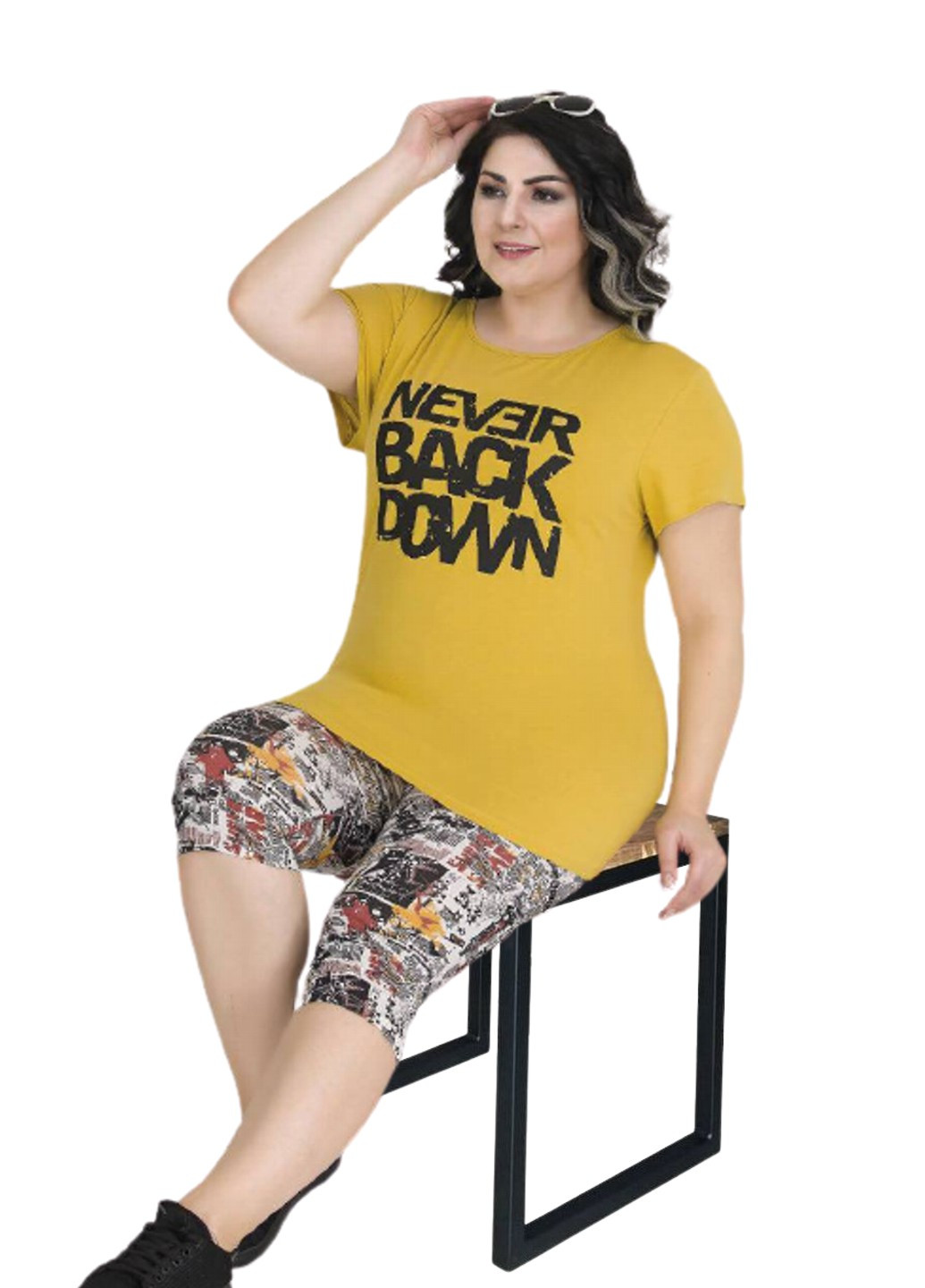 Желтая всесезон пижама бриджи и футболка. футболка + бриджи Teknur