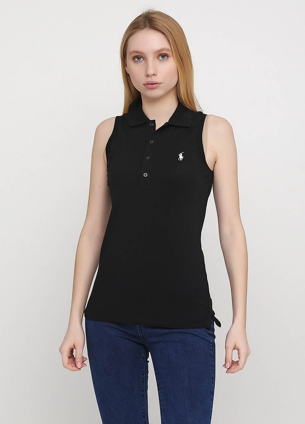 Черная женская футболка-поло Ralph Lauren с логотипом