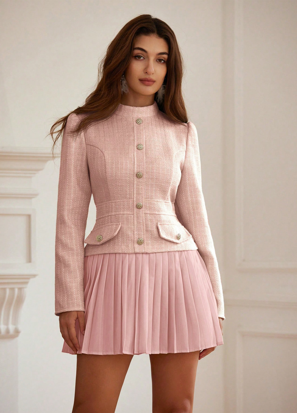 Розовое вечернее, кэжуал платье плиссированное SHEIN однотонное