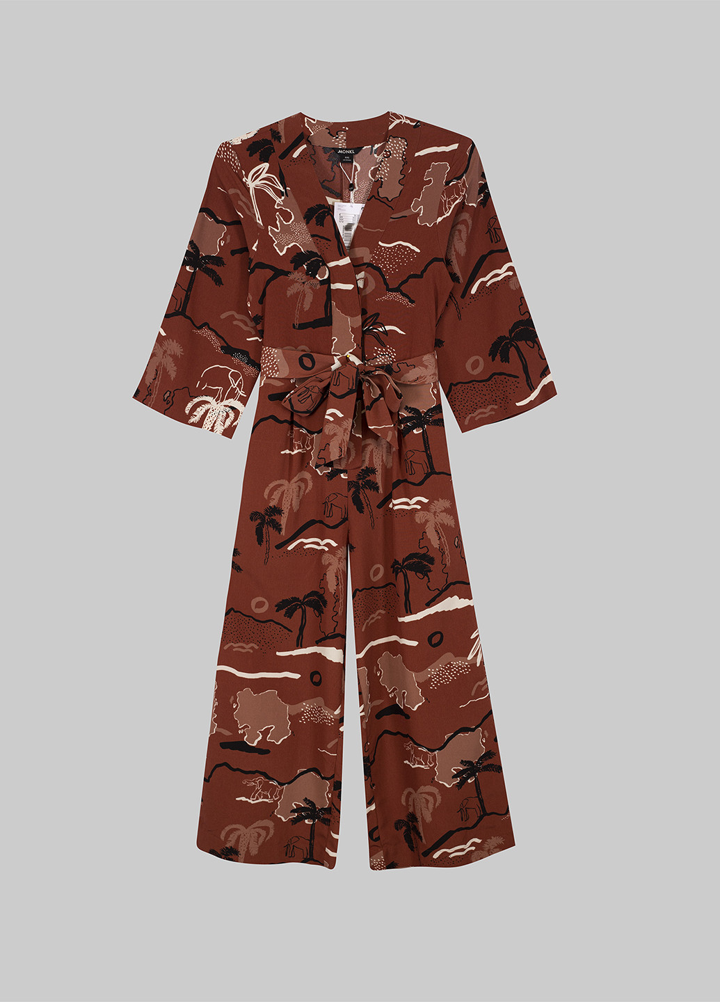 Комбинезон Monki комбинезон-брюки рисунок коричневый кэжуал полиэстер