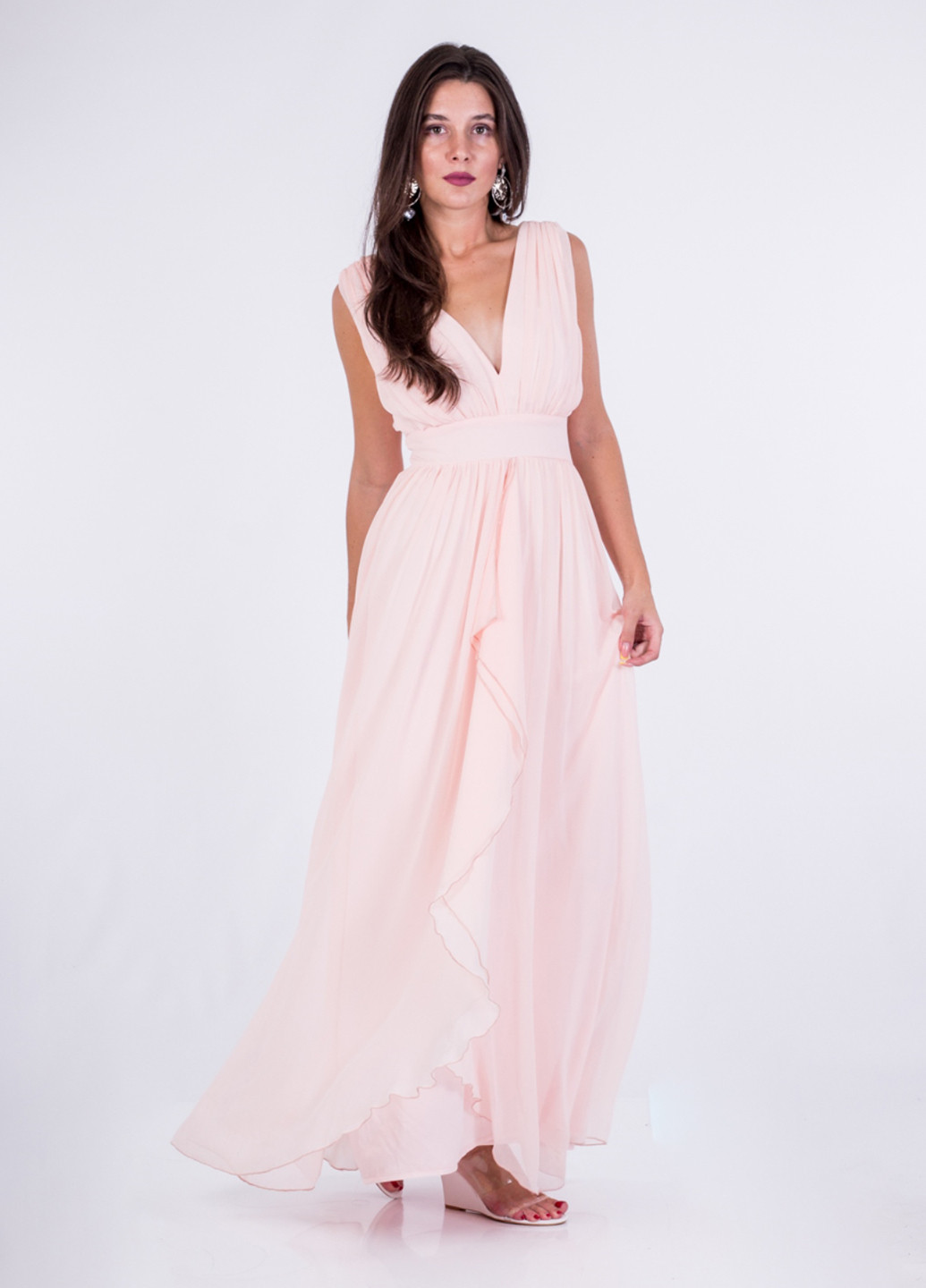 Светло-розовое вечернее платье в греческом стиле Jessica Wright однотонное