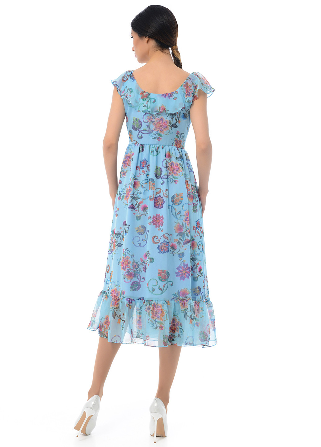 Голубое кэжуал платье миди Iren Klairie с цветочным принтом