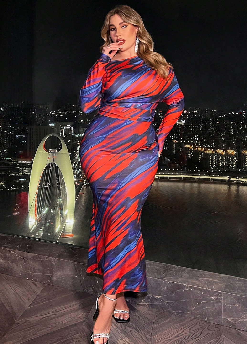 Комбинированное кэжуал, вечернее платье силуэтная SHEIN с абстрактным узором