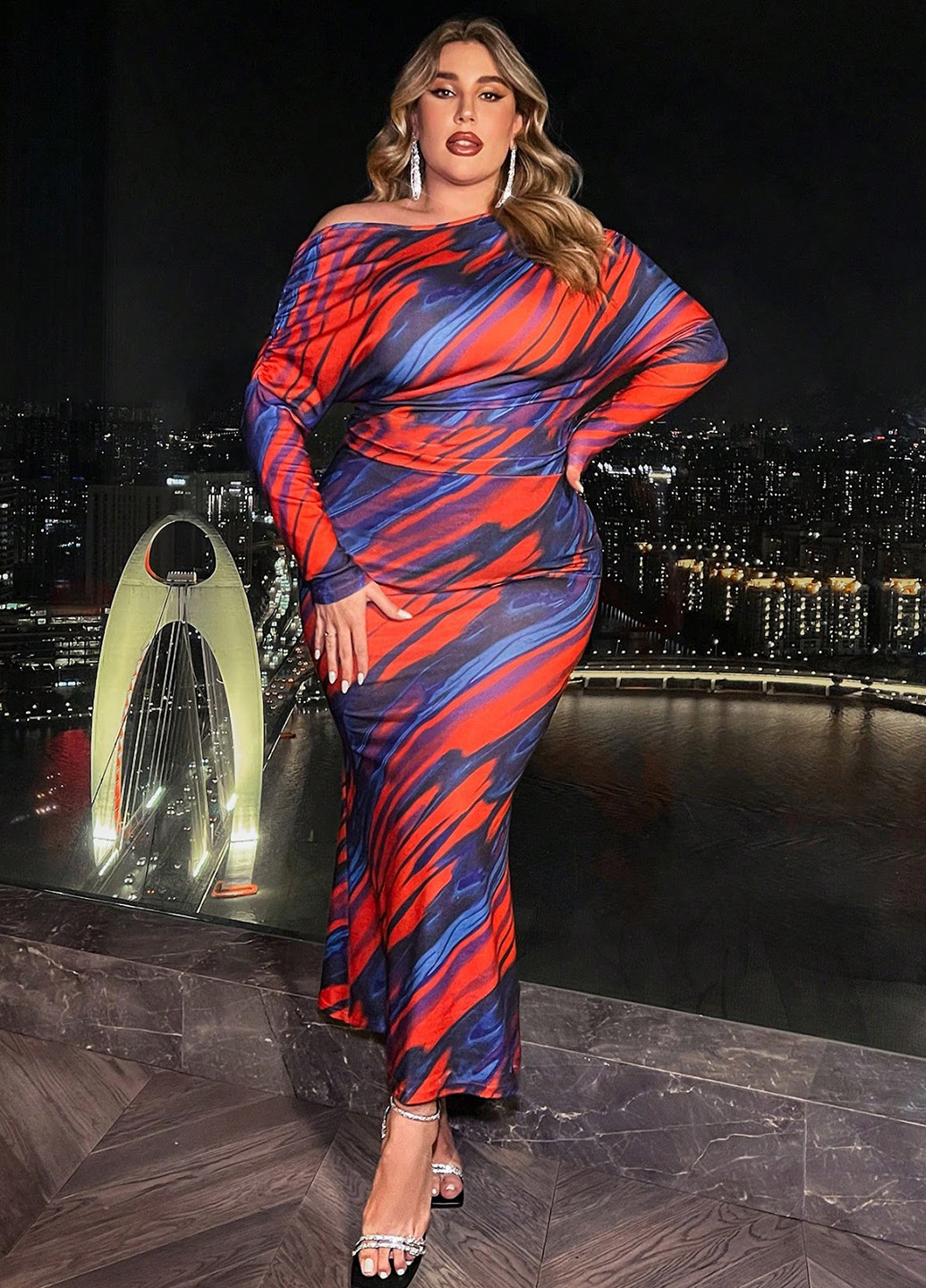 Комбинированное кэжуал, вечернее платье силуэтная SHEIN с абстрактным узором