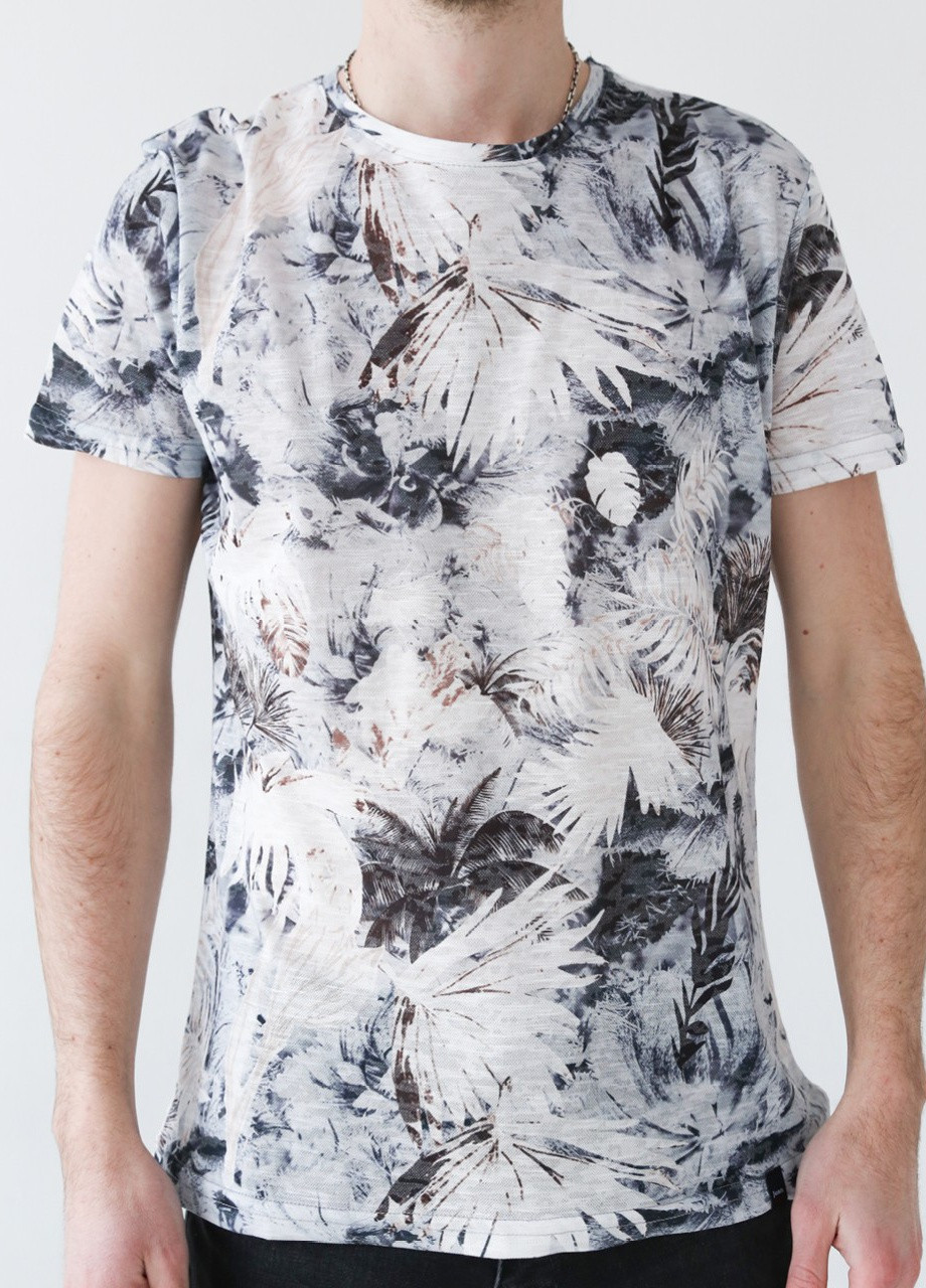 Біла футболка чоловіча біла тонка з пальмами Jean Piere