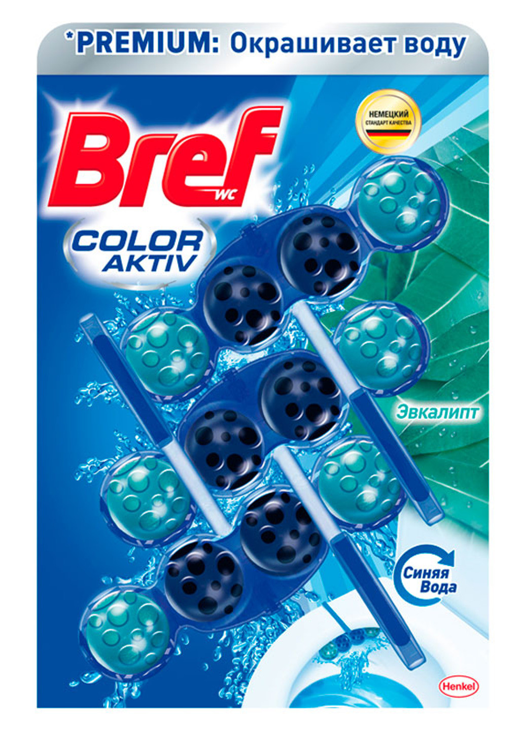 Блок для унитазов Цветная вода "Эвкалипт" Color Aktiv 3х50 г Bref (199238132)