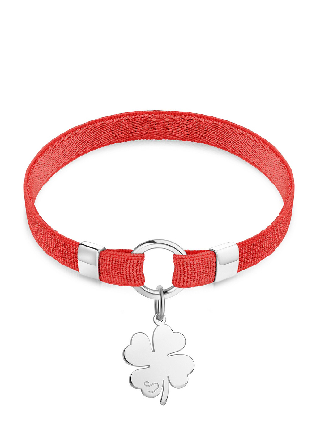 Срібний браслет «Polo» на стрічці з підвіскою «Листочок конюшини» 16 см червоний Peninsula (224608342)