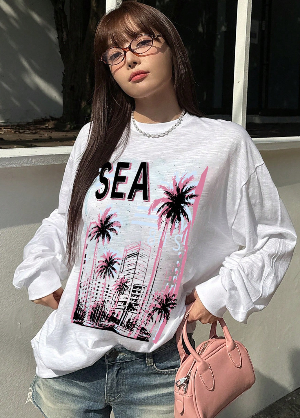 Білий світшот SHEIN малюнок без декору (332312752)