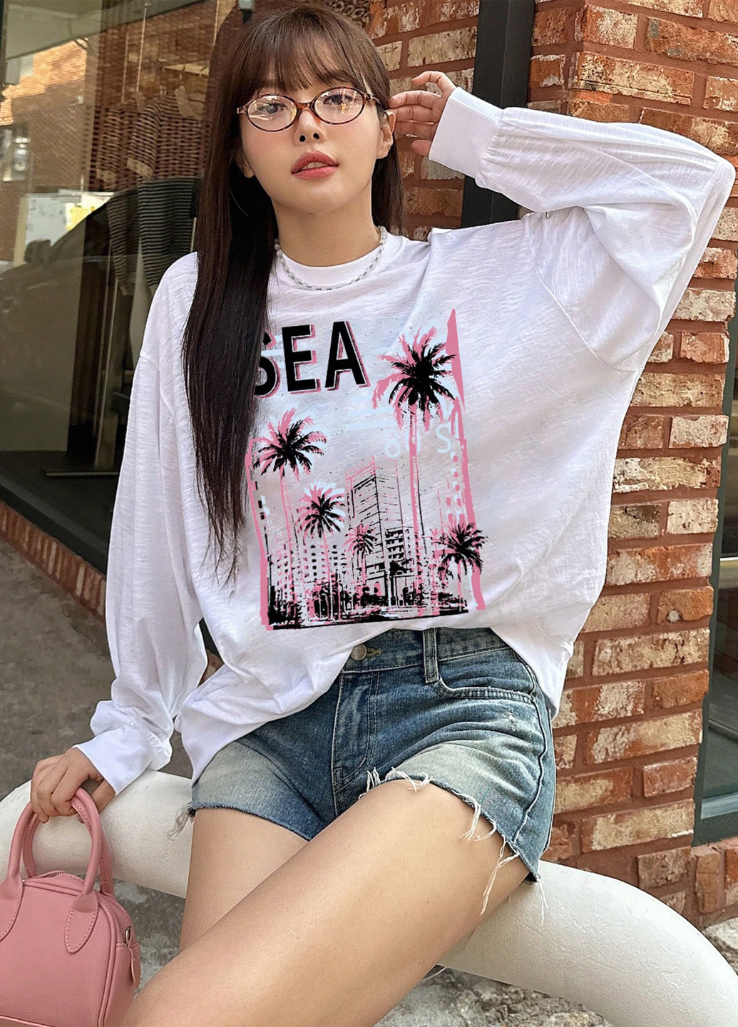 Білий світшот SHEIN малюнок без декору (332312752)