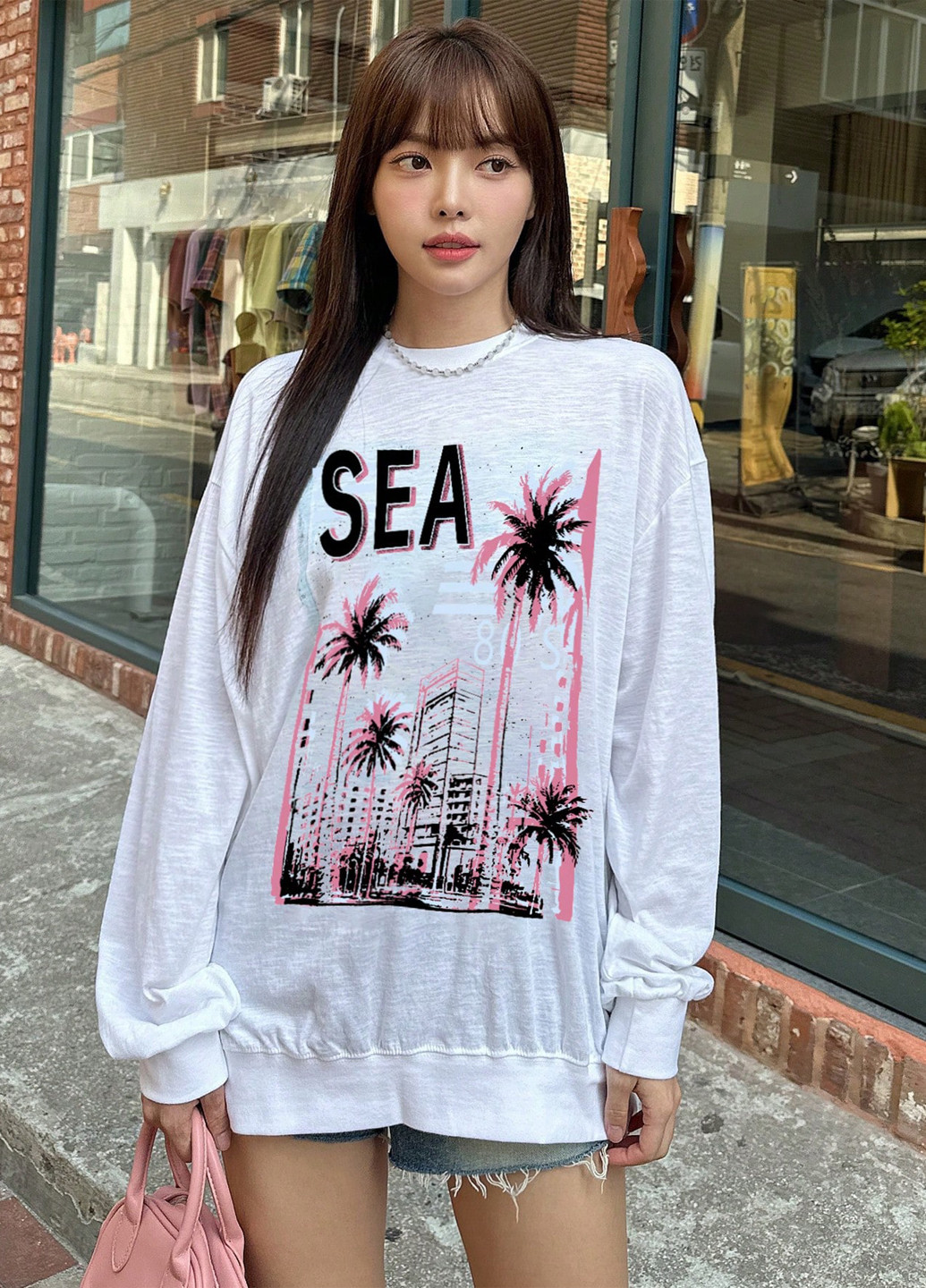 Білий світшот SHEIN малюнок без декору (332312752)