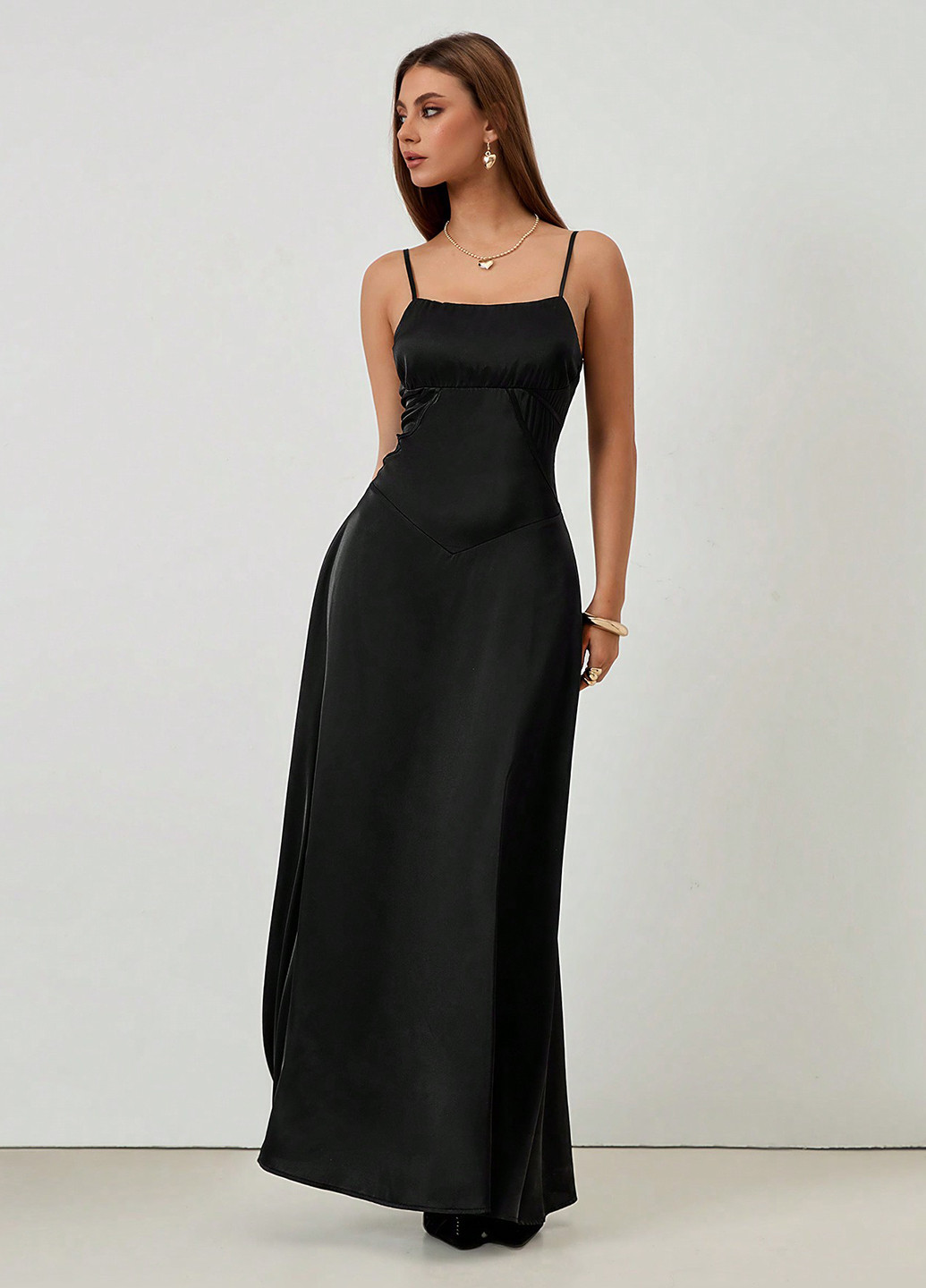 Чорна вечірня, кежуал сукня з відкритою спиною SHEIN однотонна