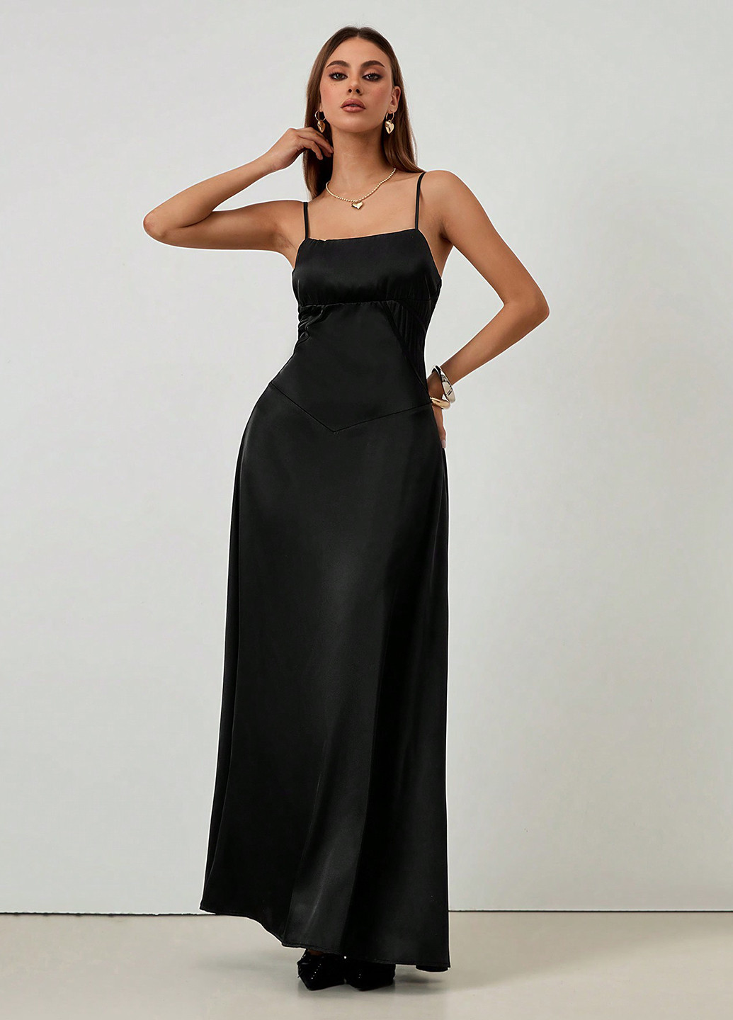 Чорна вечірня, кежуал сукня з відкритою спиною SHEIN однотонна