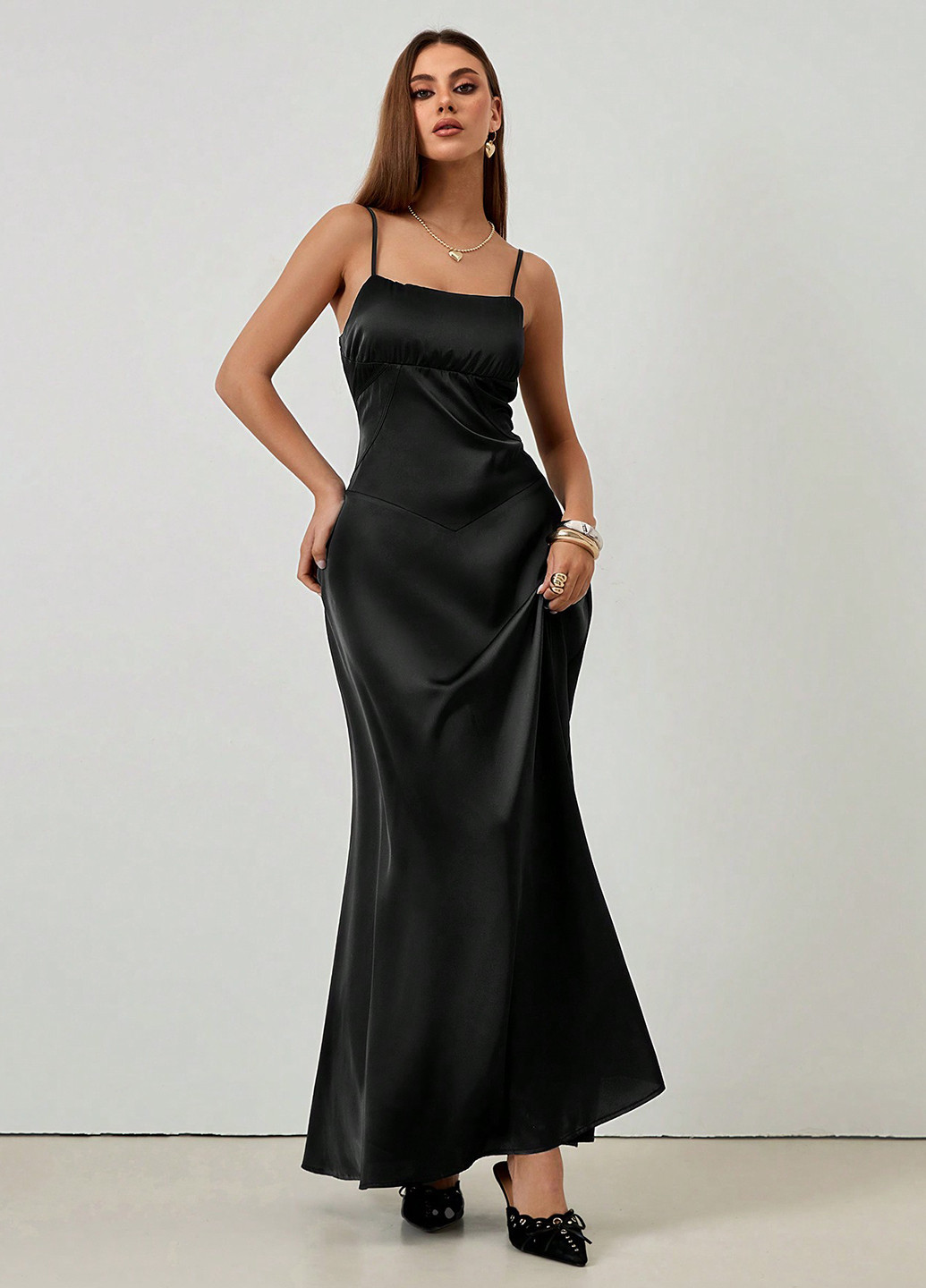 Чорна вечірня, кежуал сукня з відкритою спиною SHEIN однотонна