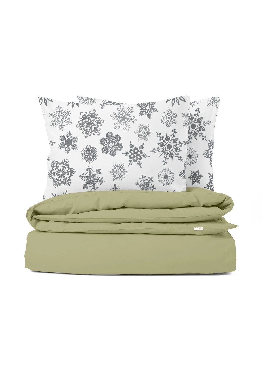 Полуторний комплект RANFORS OLIVE SNOWFLAKES GREY (підковдра 160х220 см, простирадло 140х200х20 см, наволочка 2 шт 50х70 см) Cosas (251413598)