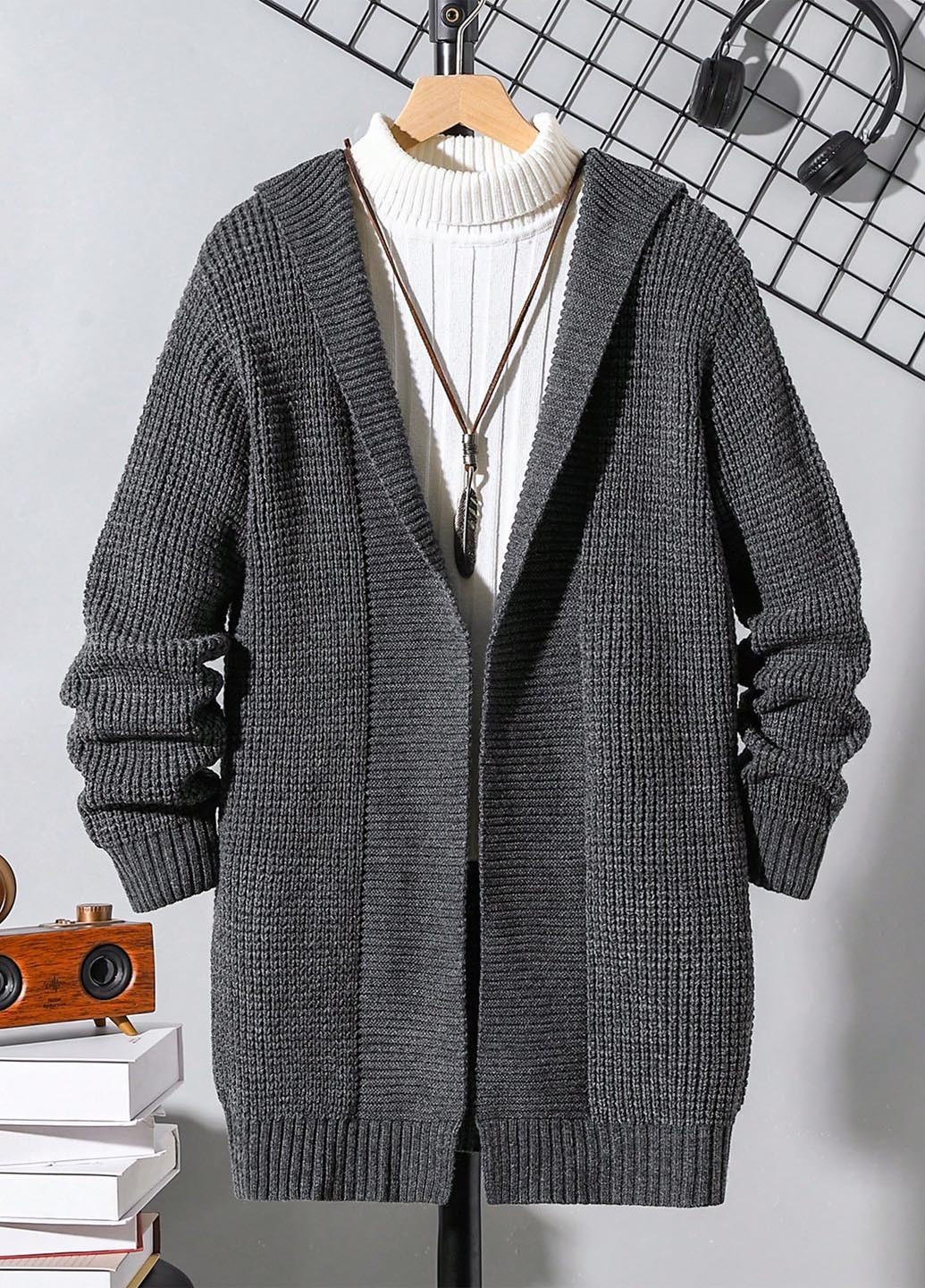 Темно-серый демисезонный кардиган SHEIN