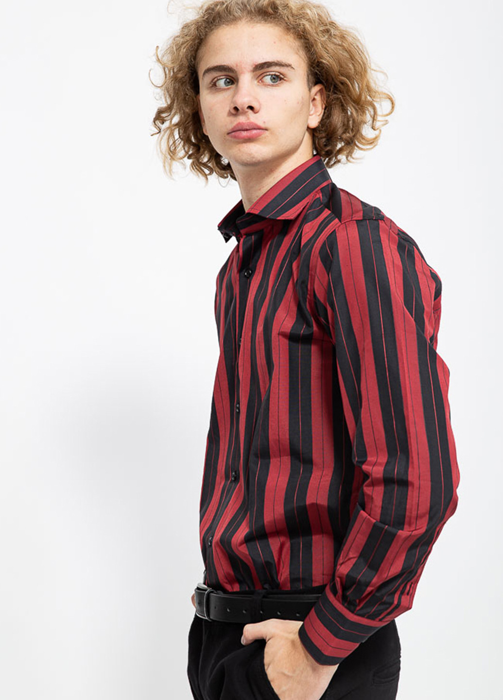 Бордовая кэжуал рубашка в полоску Ager