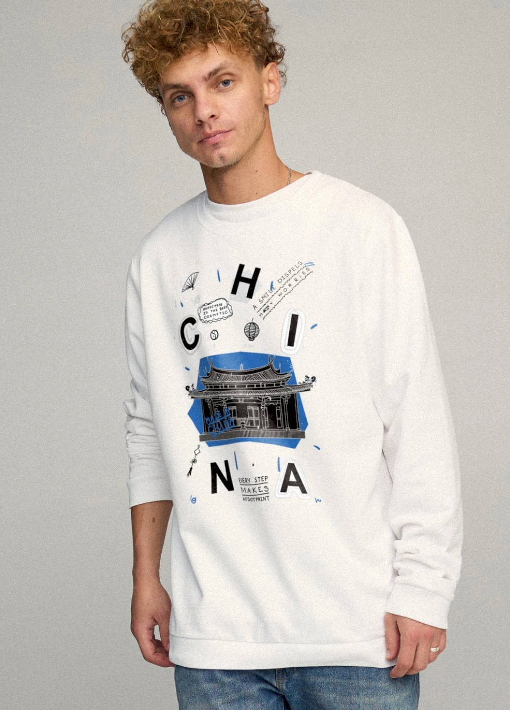 Білий свитшот мужской oversize /no flis/ YAPPI малюнок (254557580)