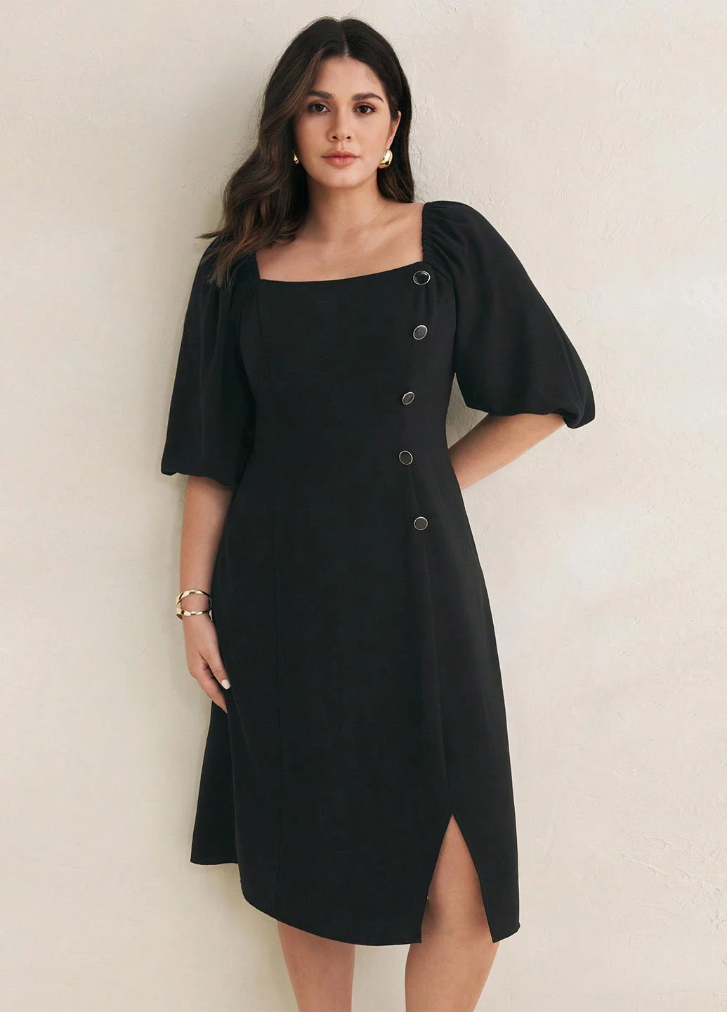 Черное кэжуал платье а-силуэт SHEIN однотонное