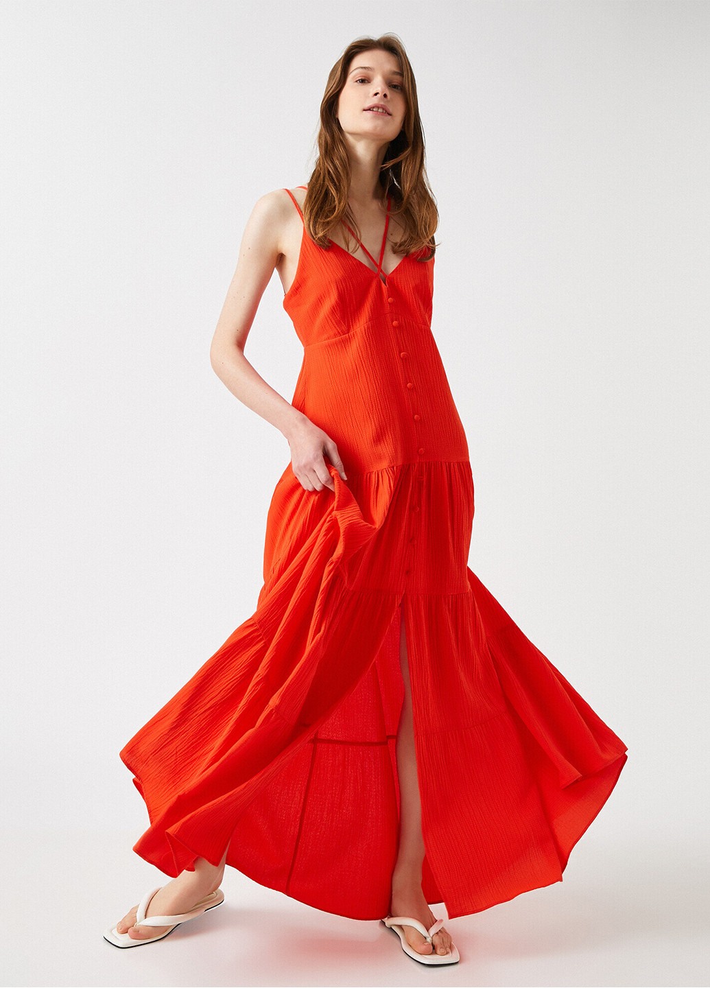 Яскраво-червона кежуал плаття, сукня з відкритою спиною, кльош KOTON