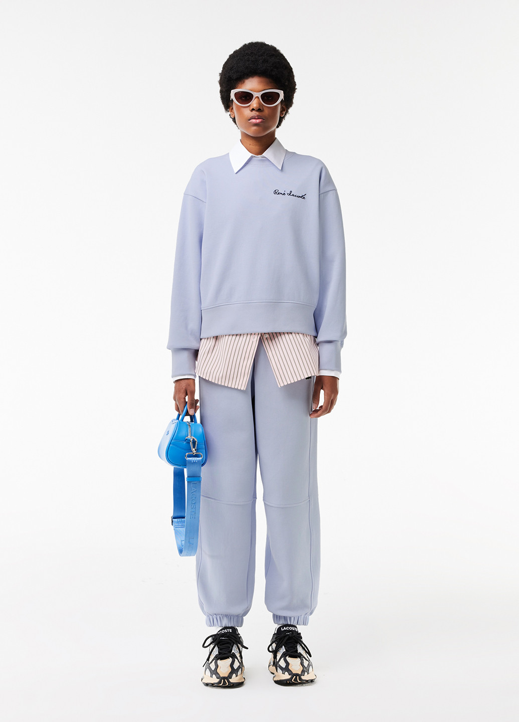 Голубой свитшот Lacoste однотонный вышивка (298073004)