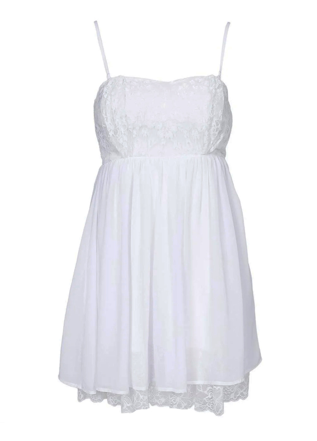 Белое коктейльное шифоновое мини платье с открытыми плечами, а-силуэт, бандо, клеш, бэби долл, с пышной юбкой NLY однотонное