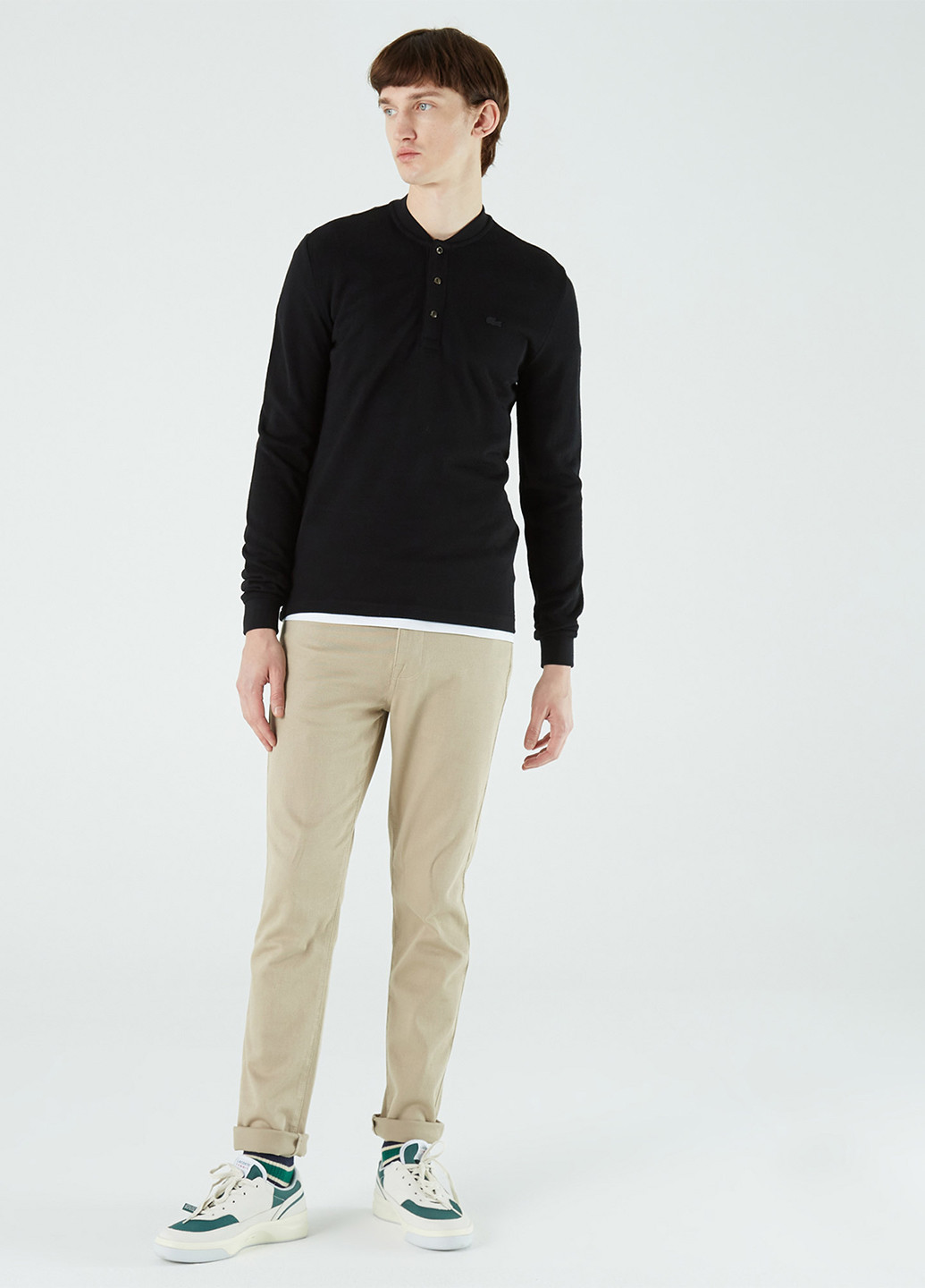 Черная футболка-поло для мужчин Lacoste однотонная