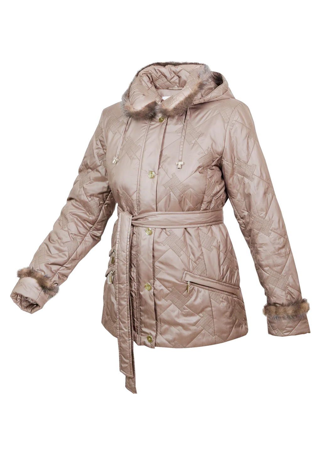 Бежева демісезонна куртка жіноча демісезонна з капюшоном і хутром норки коричневий City Classic