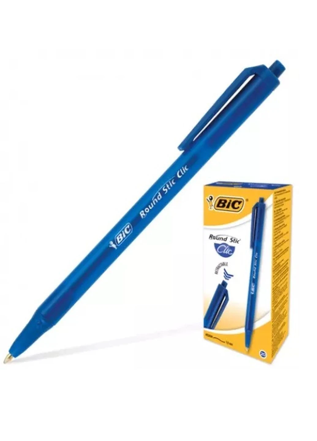 Набір кулькових ручок 20 шт автоматичних Round Stic Clic Синій Bic (248072156)