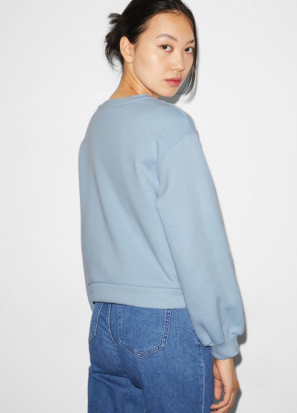 Голубой свитшот C&A рисунок без декора (316734880)