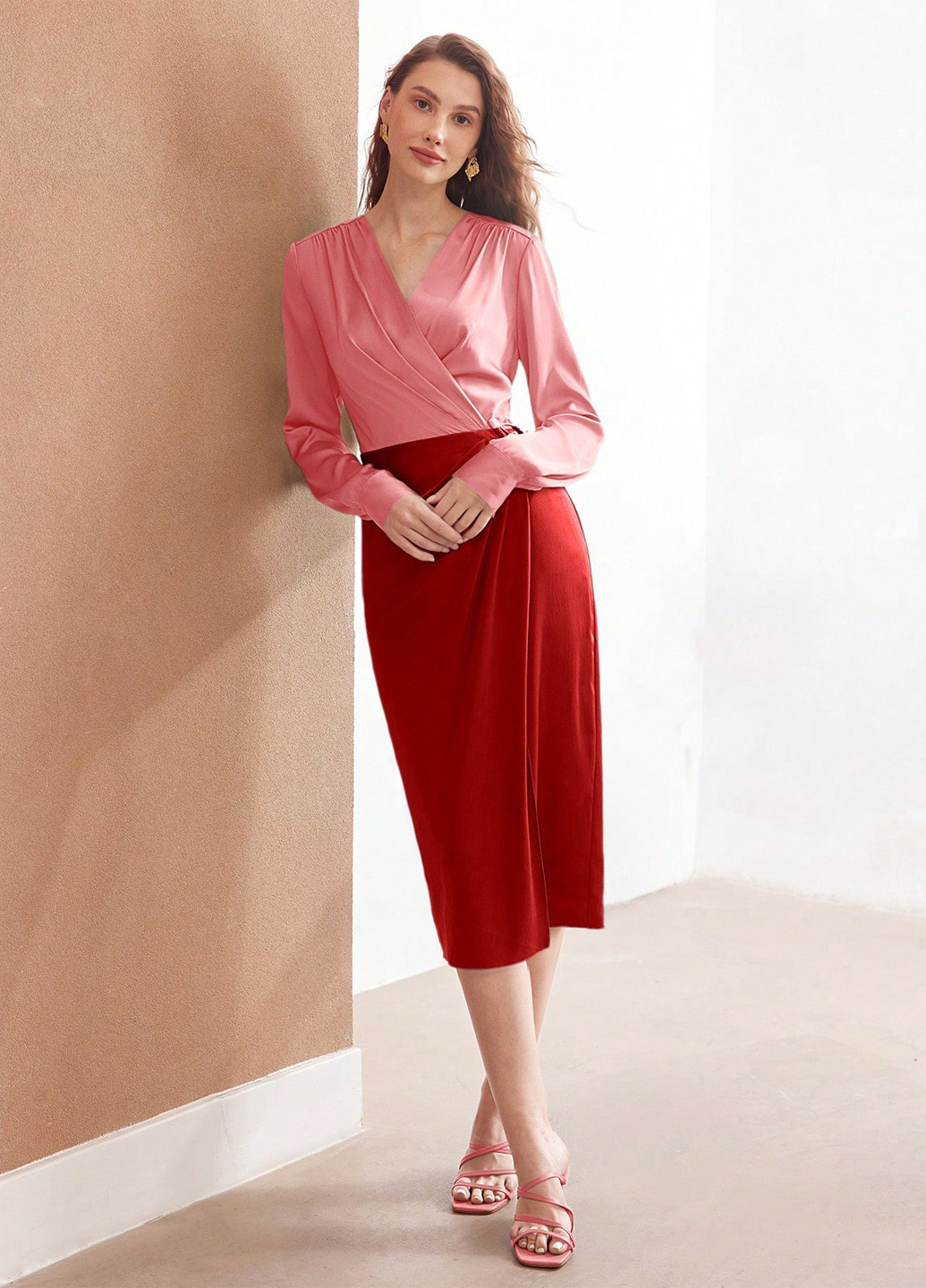 Комбінована кежуал сукня на запах SHEIN колор блок