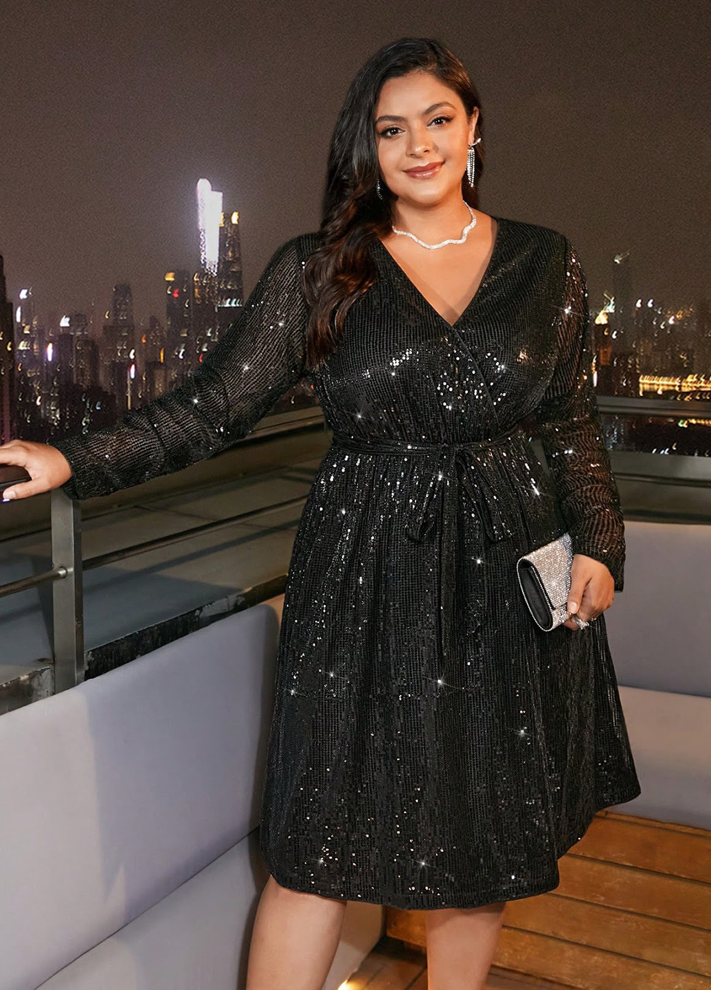 Черное вечернее платье SHEIN однотонное