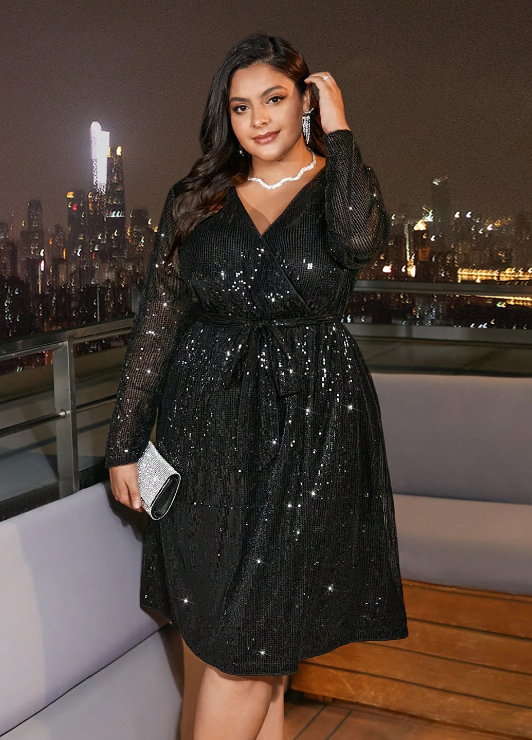 Черное вечернее платье SHEIN однотонное