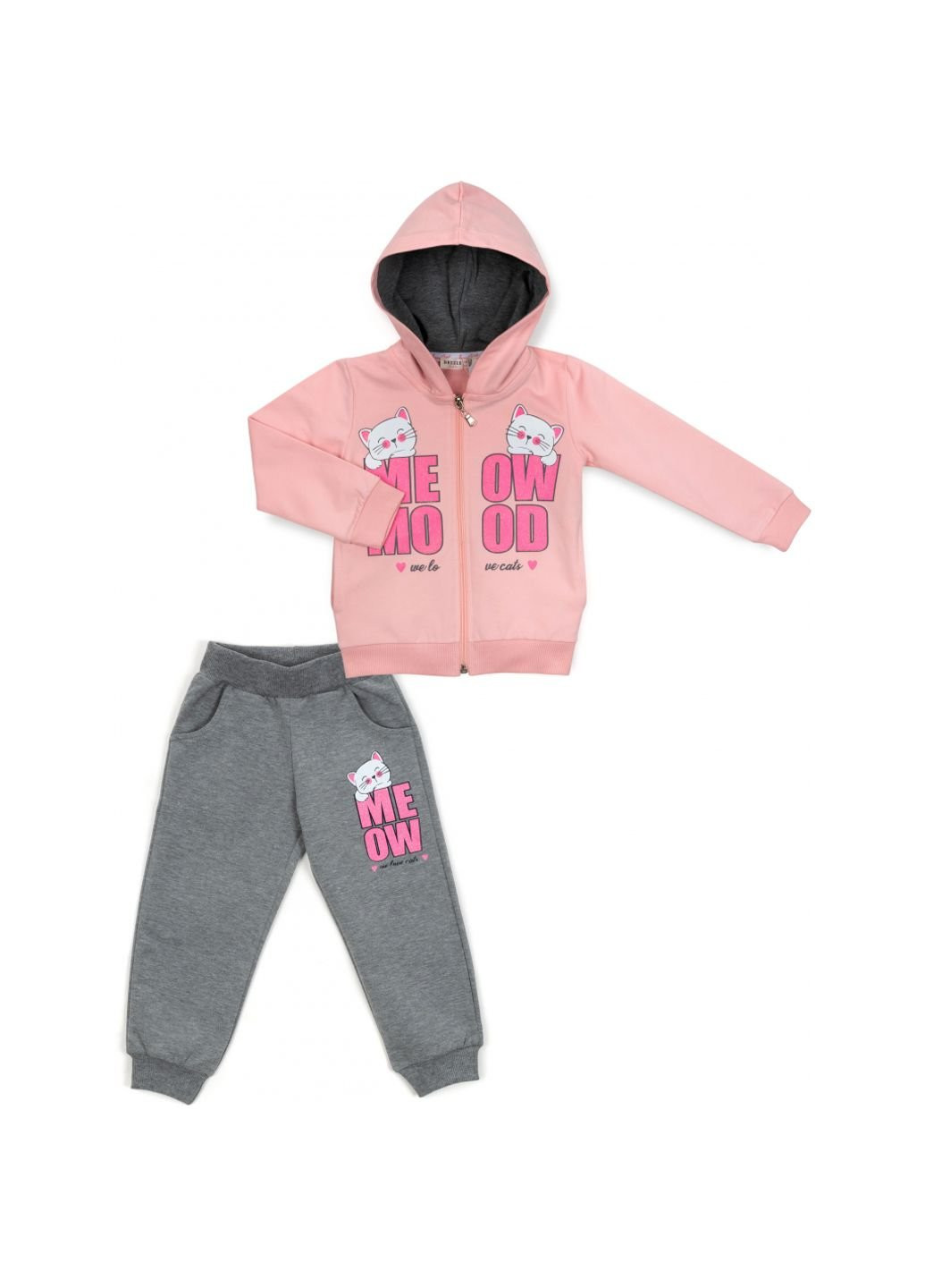 Сірий демісезонний спортивний костюм з котиками (15229-86g-pink) Breeze