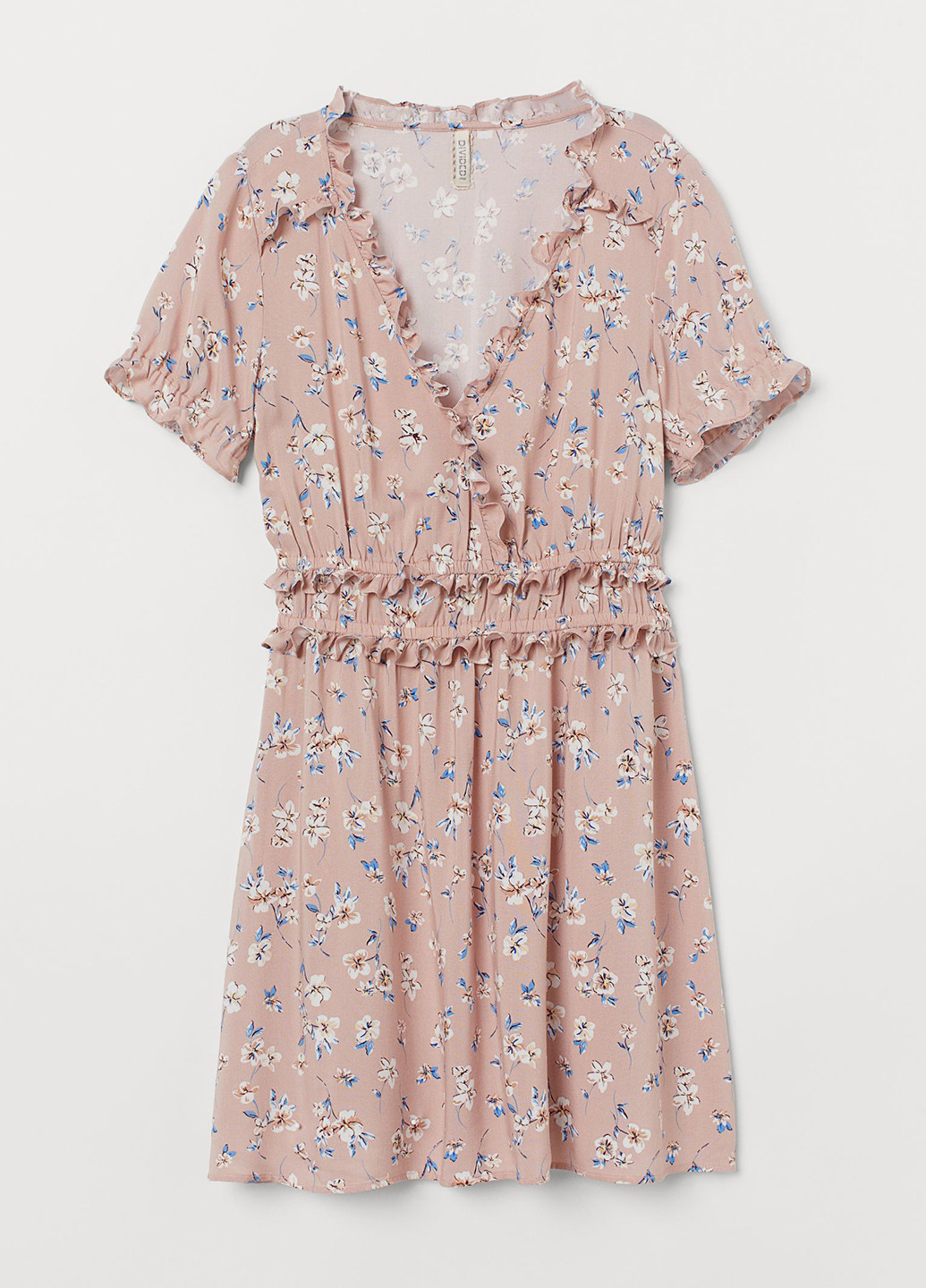 Светло-розовое кэжуал платье на запах, клеш H&M с цветочным принтом